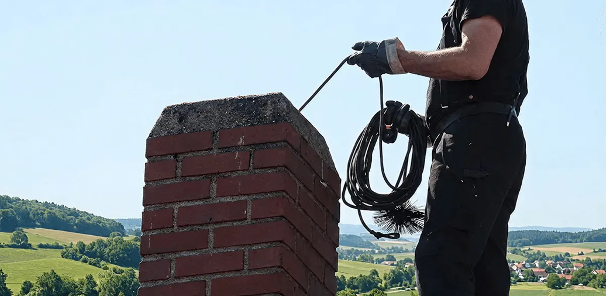 Chimney sweep inspecting and cleaning a rooftop chimney in Memphis, TN