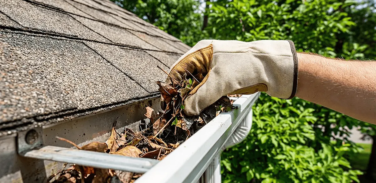 Gutter cleaning removing leaves and debris from roof gutters in Memphis, TN